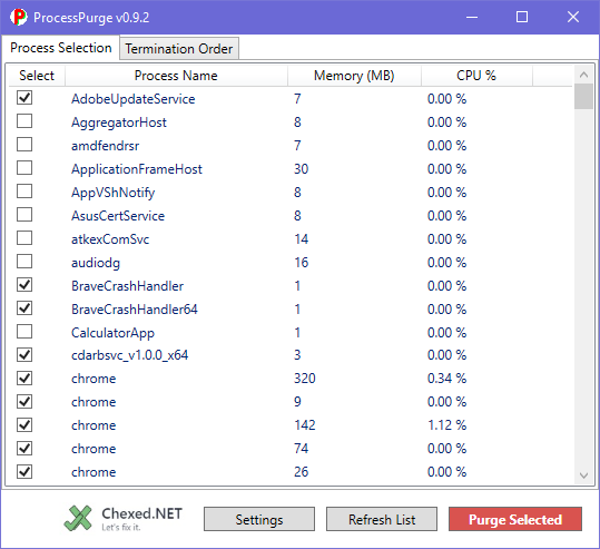 ProcessPurge Main Interface Screenshot